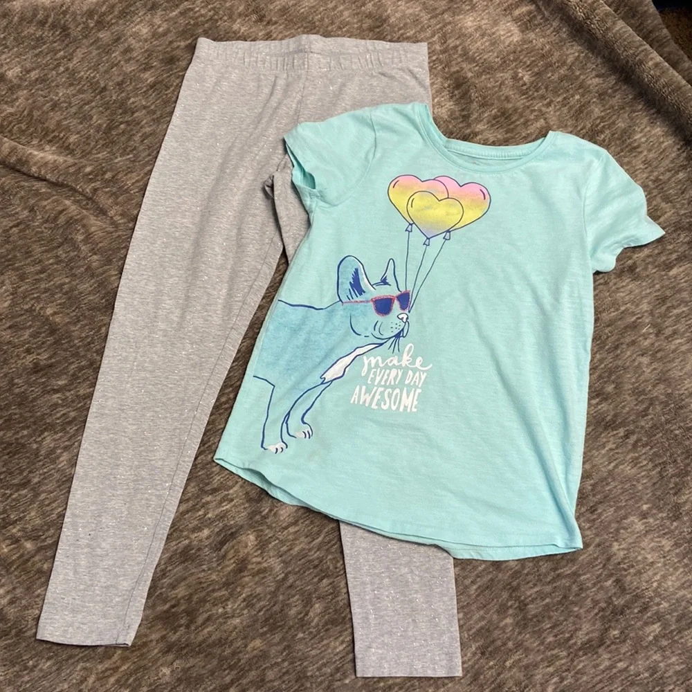 Bundle of 3 SO Brand Dog tee, mermaid unicorn Tee & gray sparkle leggings - Picture 1 of 15